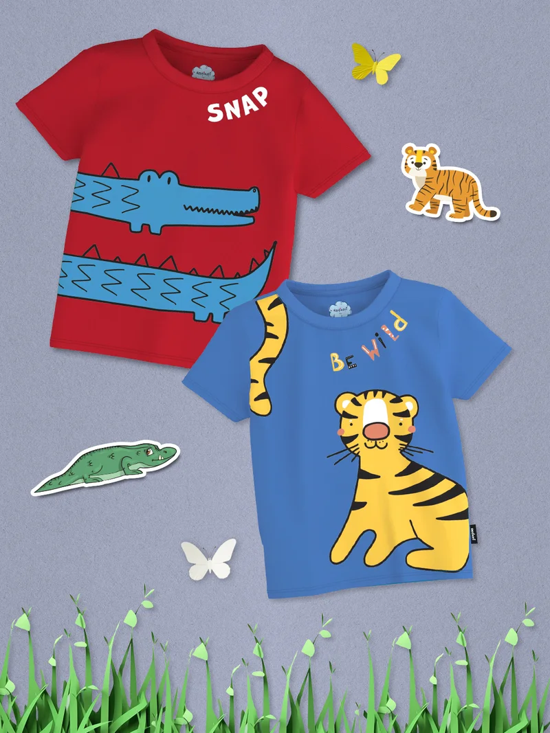 Nautinati Boys' Pack of 2 Cotton Animal Printed T-shirts